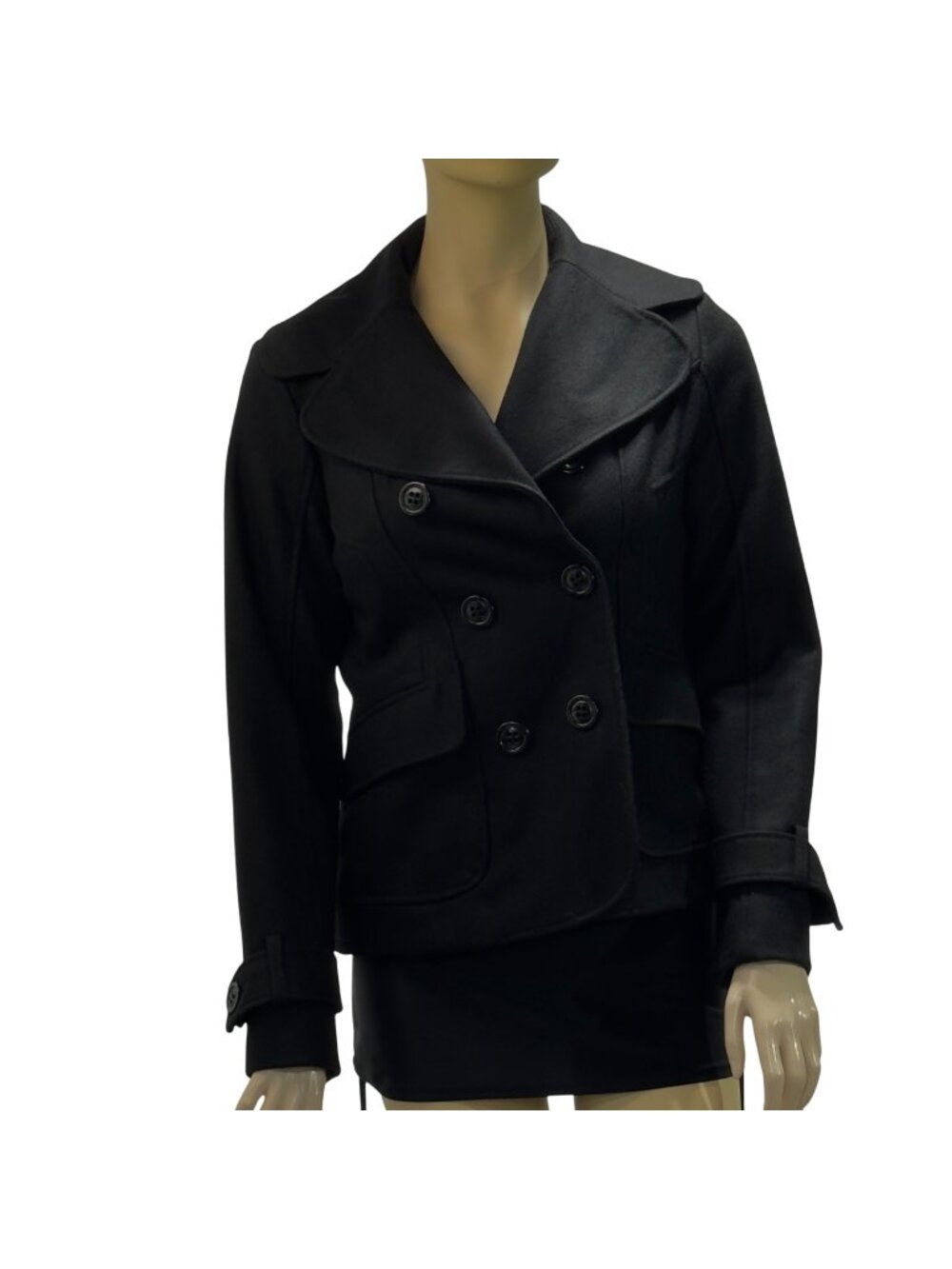 Guess Women's Black Double-Breasted Peacoat Wool Blend Size S